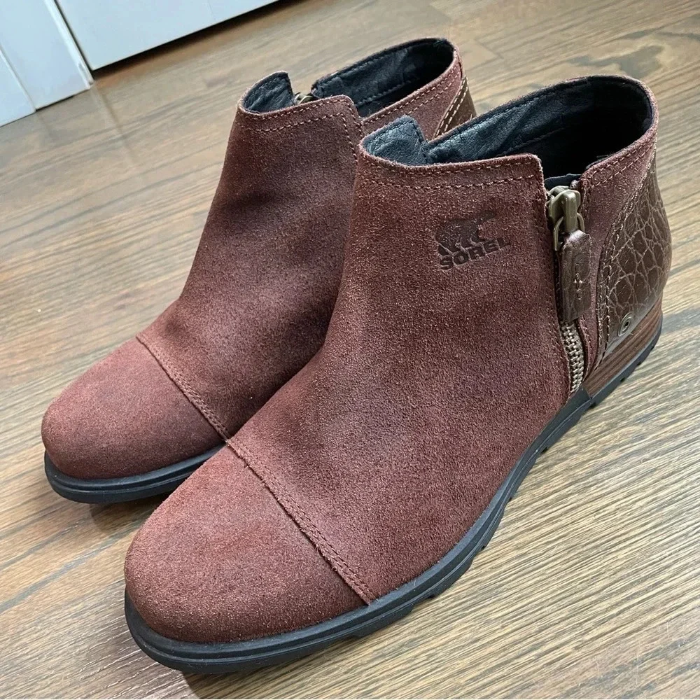 Sorel Major Low Casual Booties Suede & Croc Embossed Leather Ankle Boots